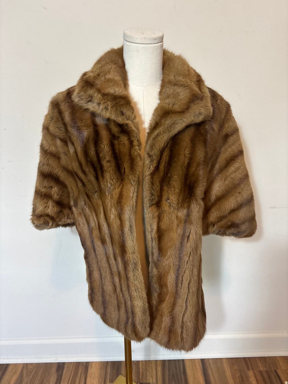 VTG Genuine Fur Stole Brown Cape Wrap Shrug Old Hollywood Glam